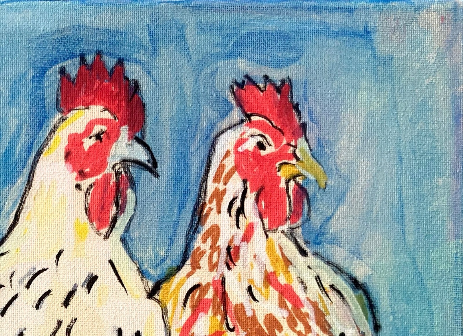 Original Expressionist Chickens Acrylic 11×14 Canvas Painting, Holly Hammond