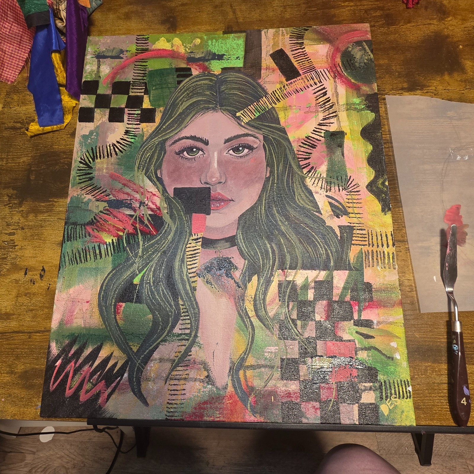 Acrylic on Canvas Panel Painting 16×20 Abstract Background w/Portrait Original