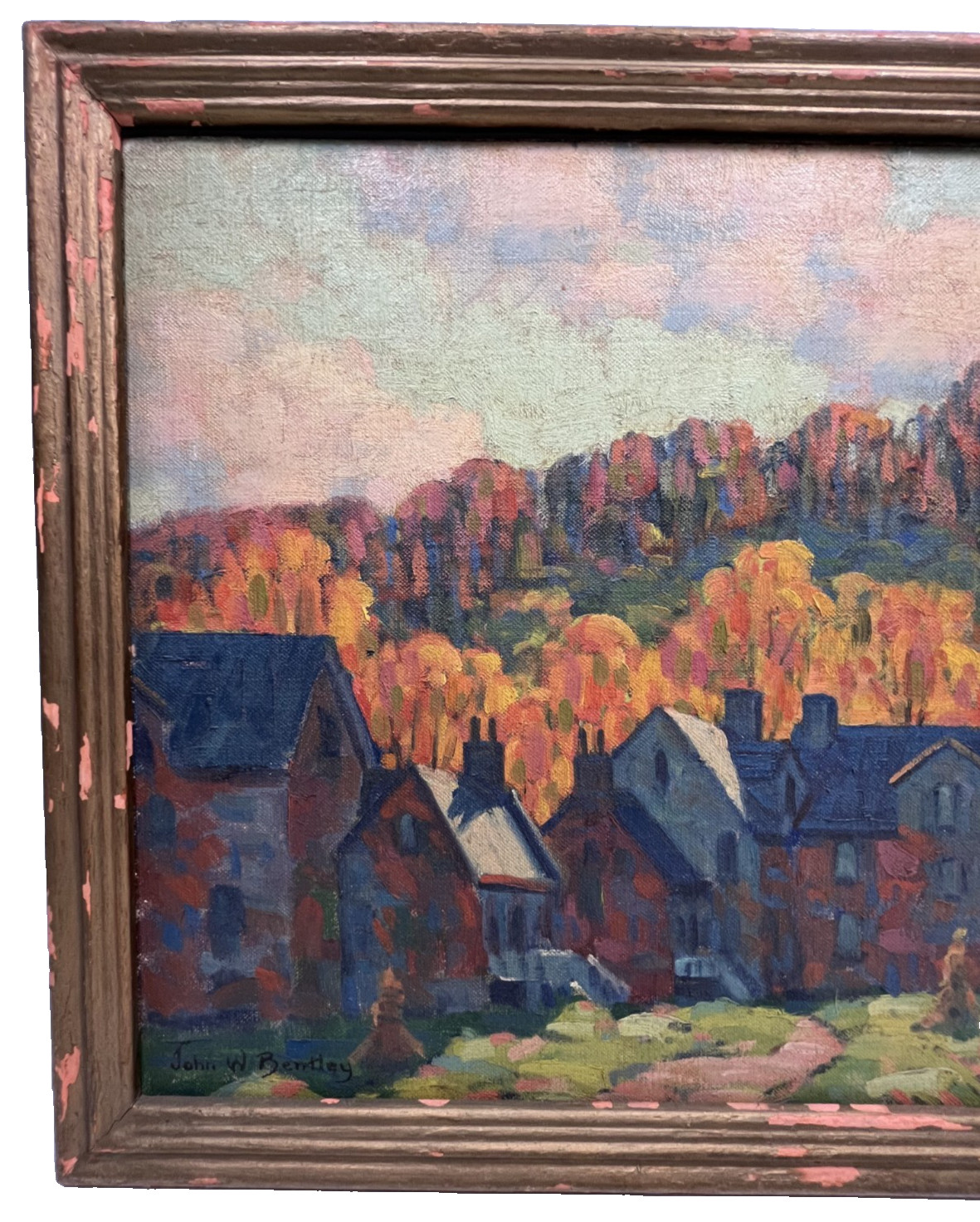 JOHN BENTLEY WOODSTOCK NY TOWN ANTIQUE IMPRESSIONIST LANDSCAPE OIL PAINTING