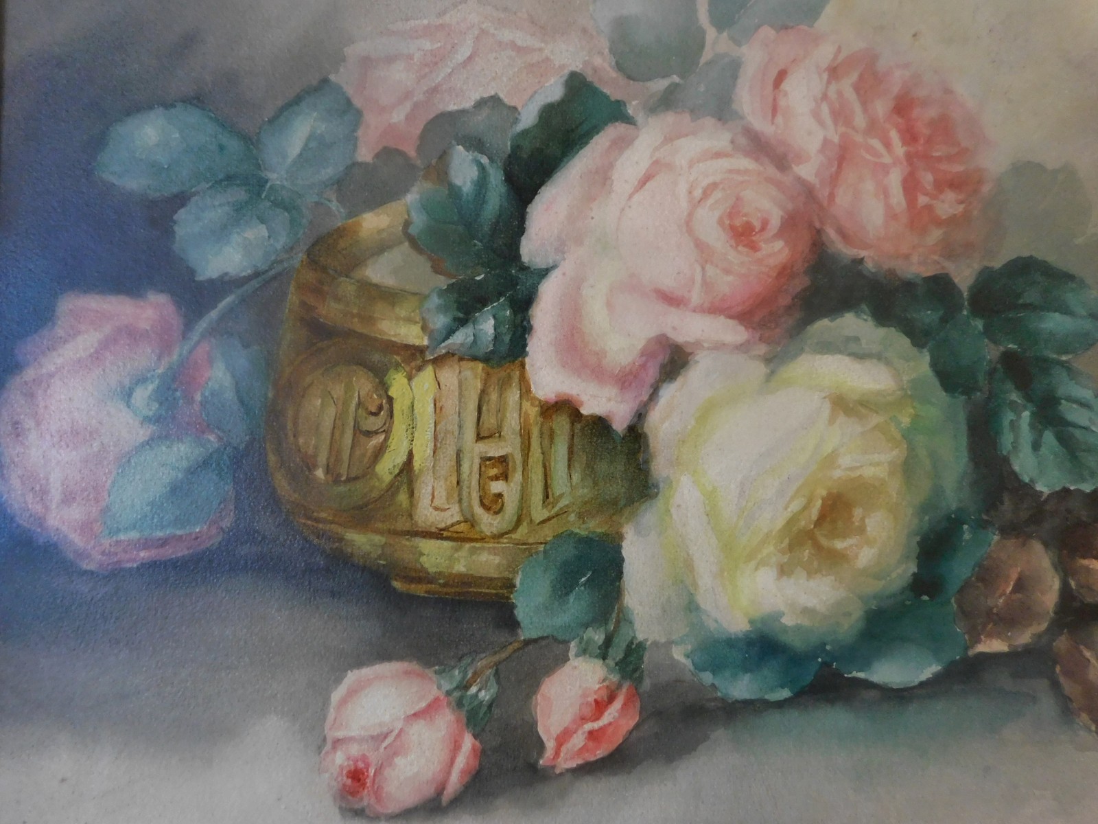 Antique 1920’s Floral Still life ART DECO Watercolor Painting Signed M Hearnshaw