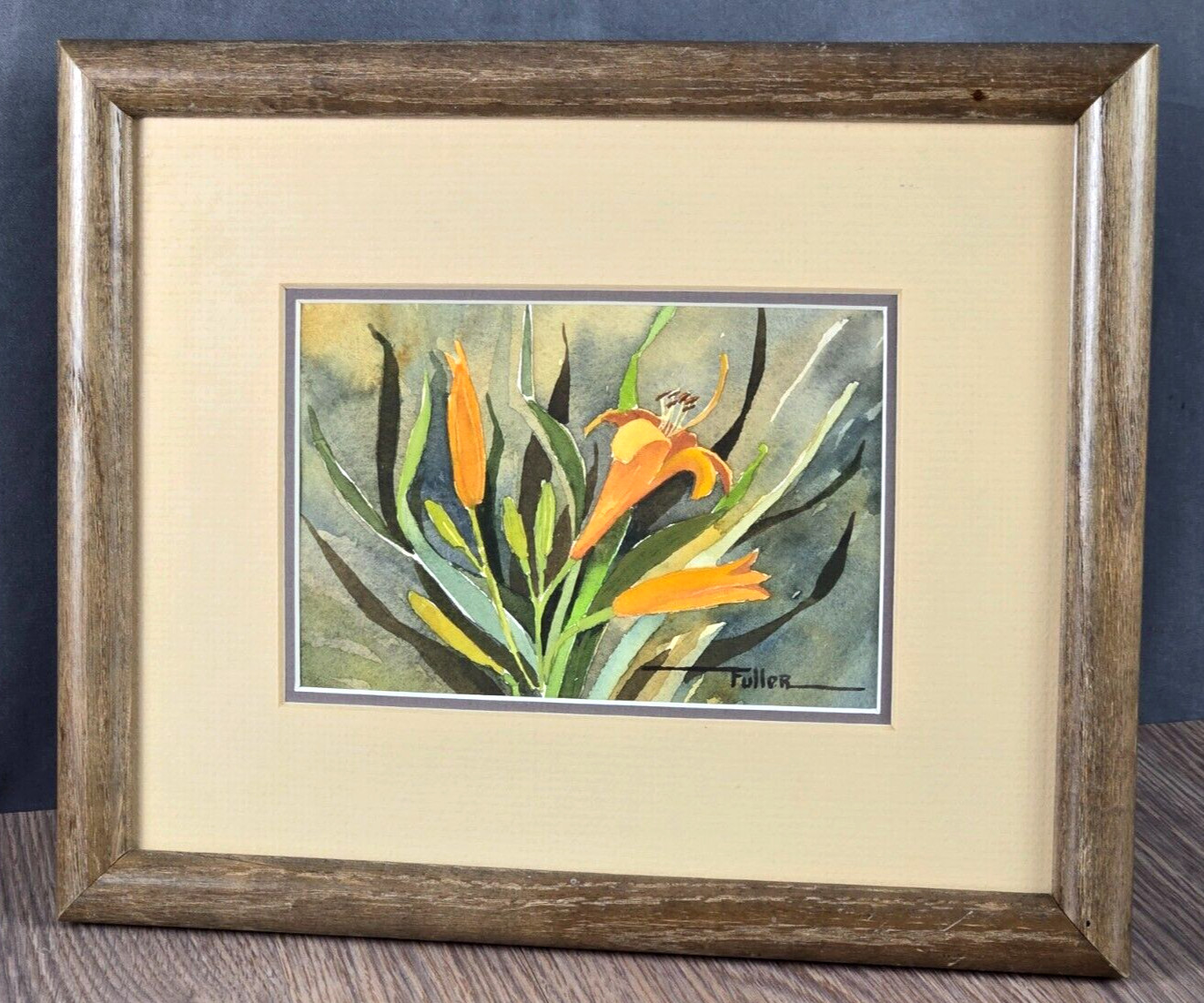 Lu Fuller, Kansas Tiger Lily still life original watercolor painting framed