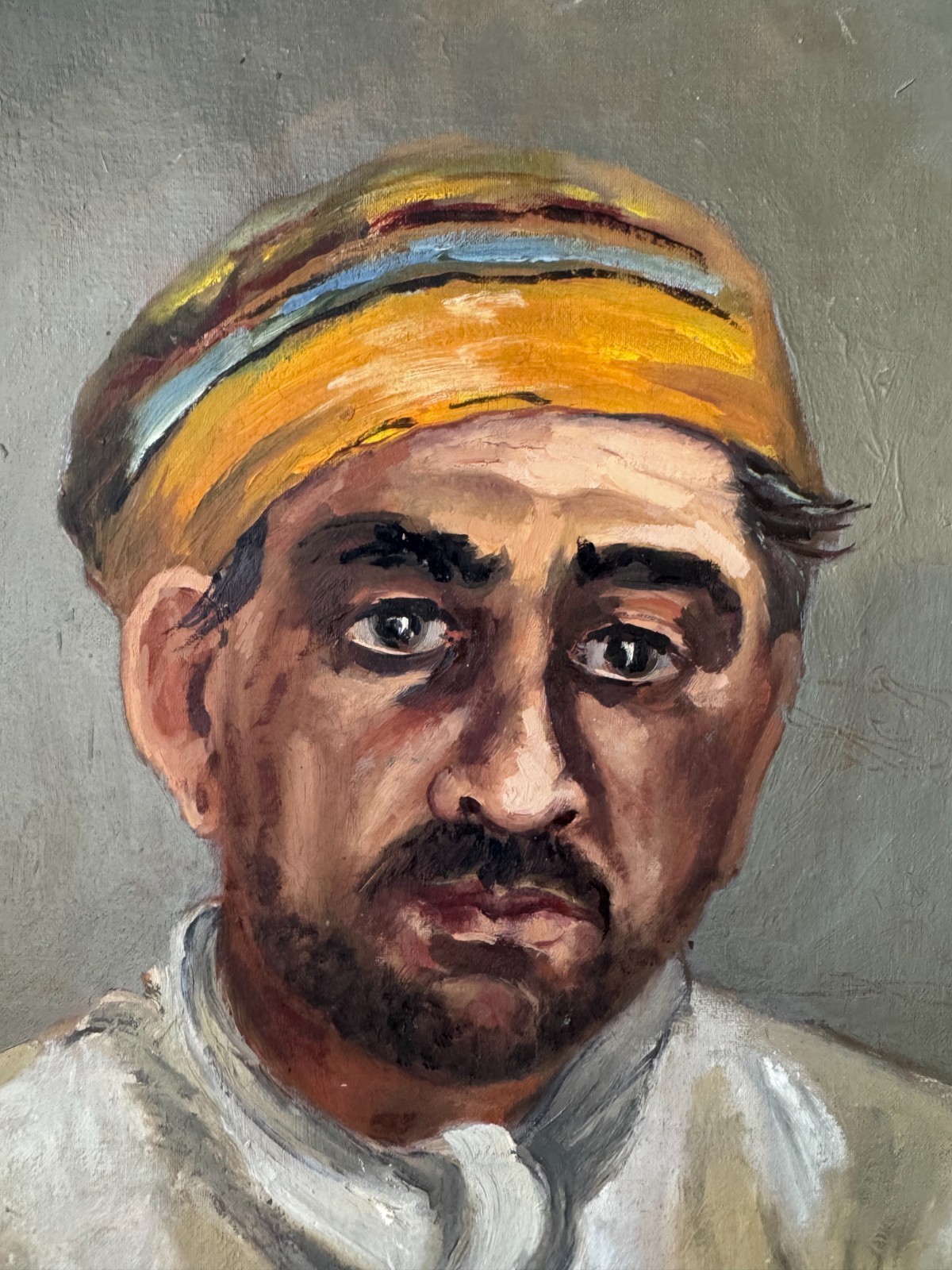 Vintage C.1940 Portrait Oil on Canvas Man Yellow Hat Attr Jean Schweckler 21×15