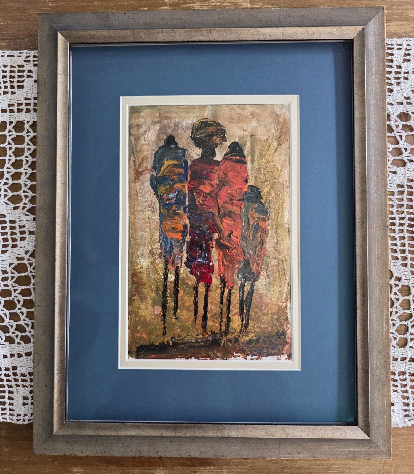 John Ndambo African Artist Oil or Acrylic Maasai Painting Signed Framed