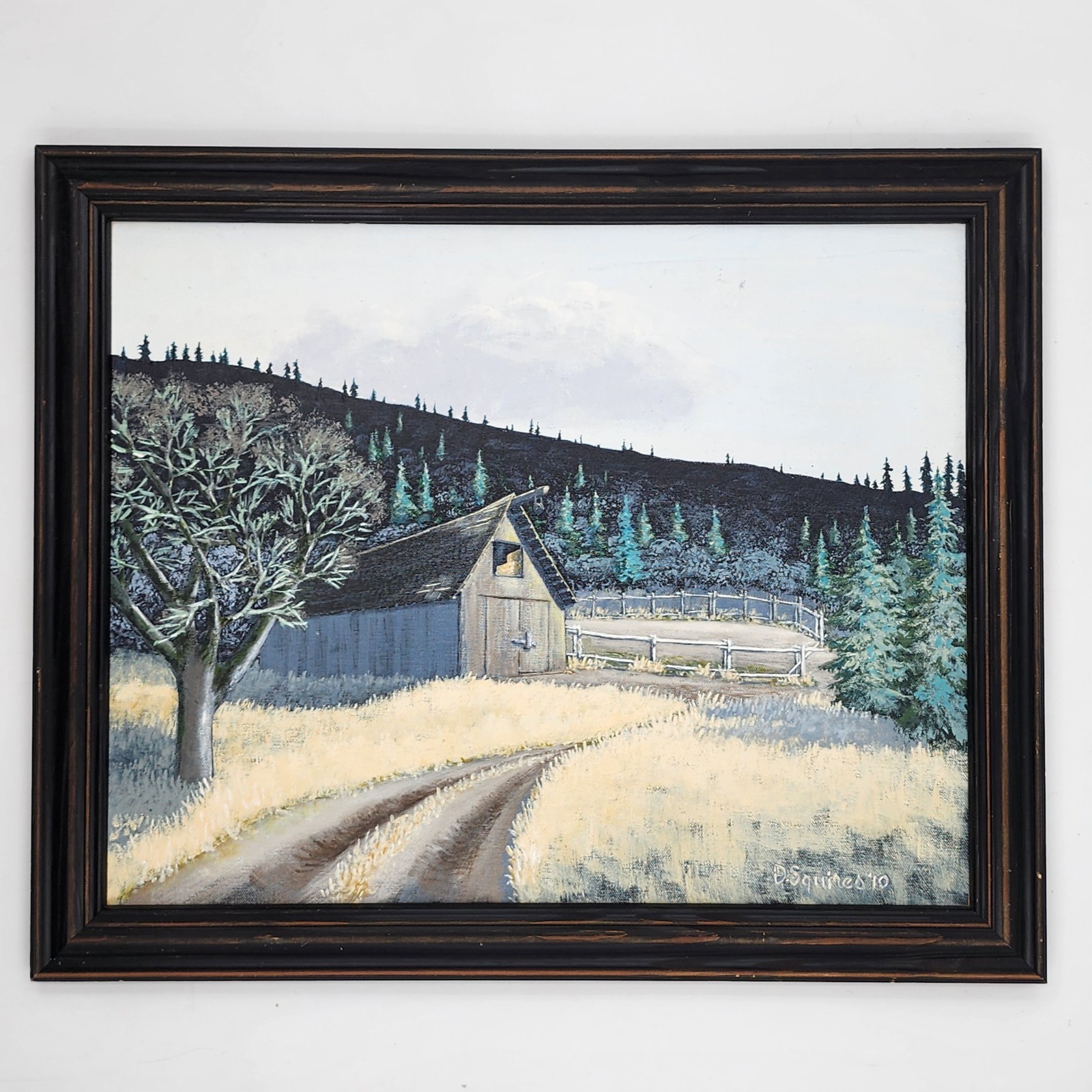 D Squires Signed Original Oil Painting 2010 Winter Barn Landscape 23×19 Framed