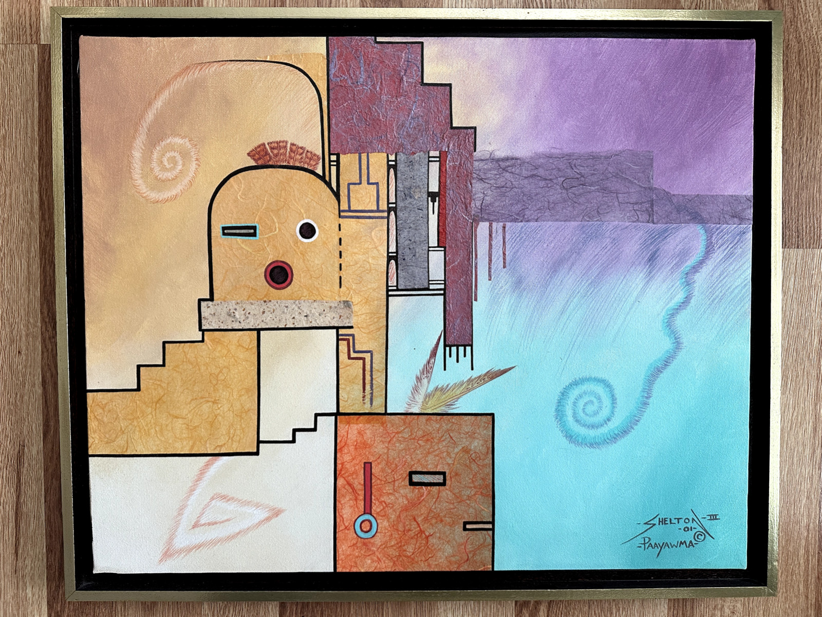PETER SHELTON III PAAYAWMA HOPI ORIGINAL PAINTING FRAMED 17.5″ x 21.5″