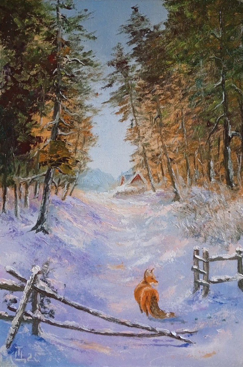 Painting “Winter Day”. Oil on hardboard. 8×12 inc. Handmade. 2025. Unframed.
