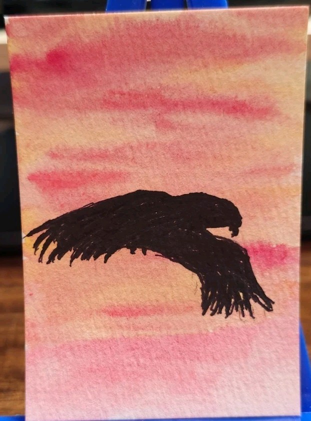 ACEO Original Watercolor Art Painting Nature Birds Sunset Sky