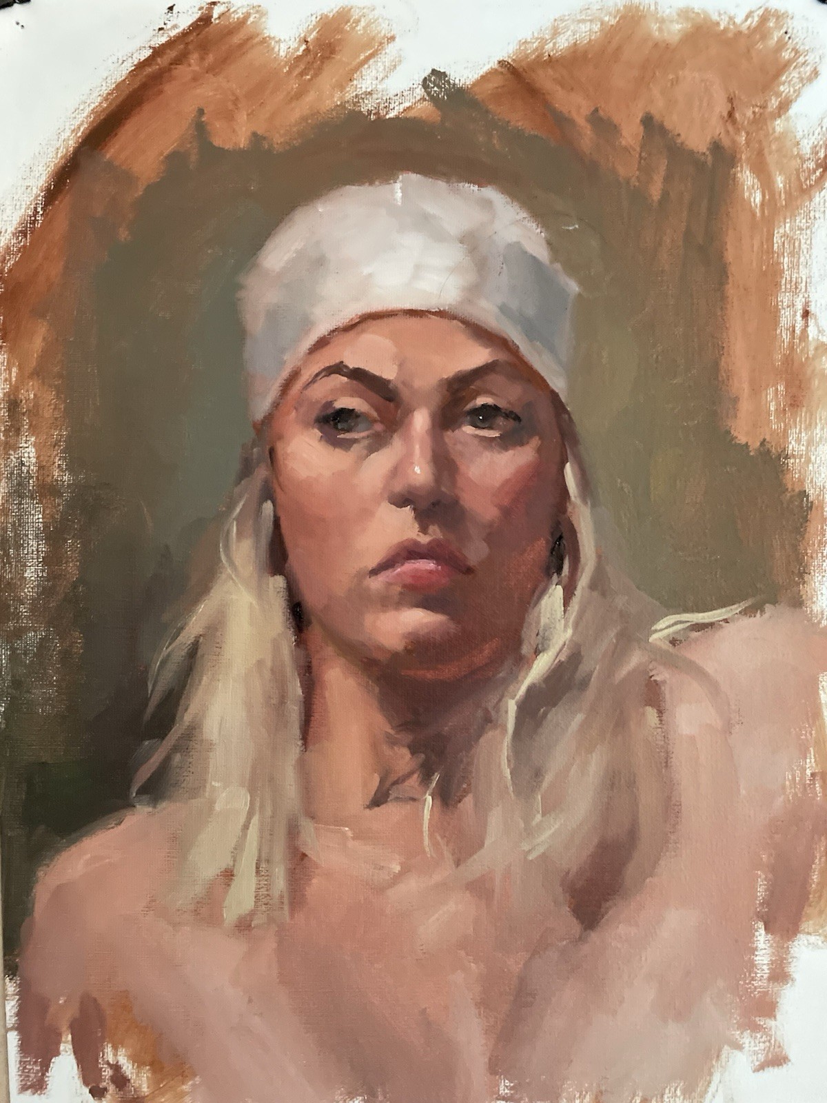 Alla Prima Portrait Study: oil on linen 9×12 young woman painted from life