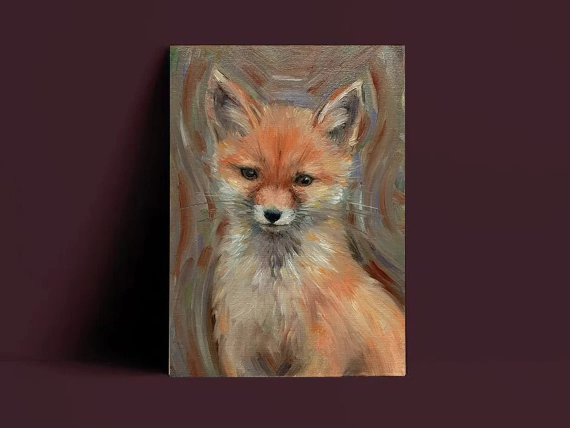 Fox Oil Painting on Canvas ORIGINAL 6×8 in Animal Portrait Cute Red Fox Art
