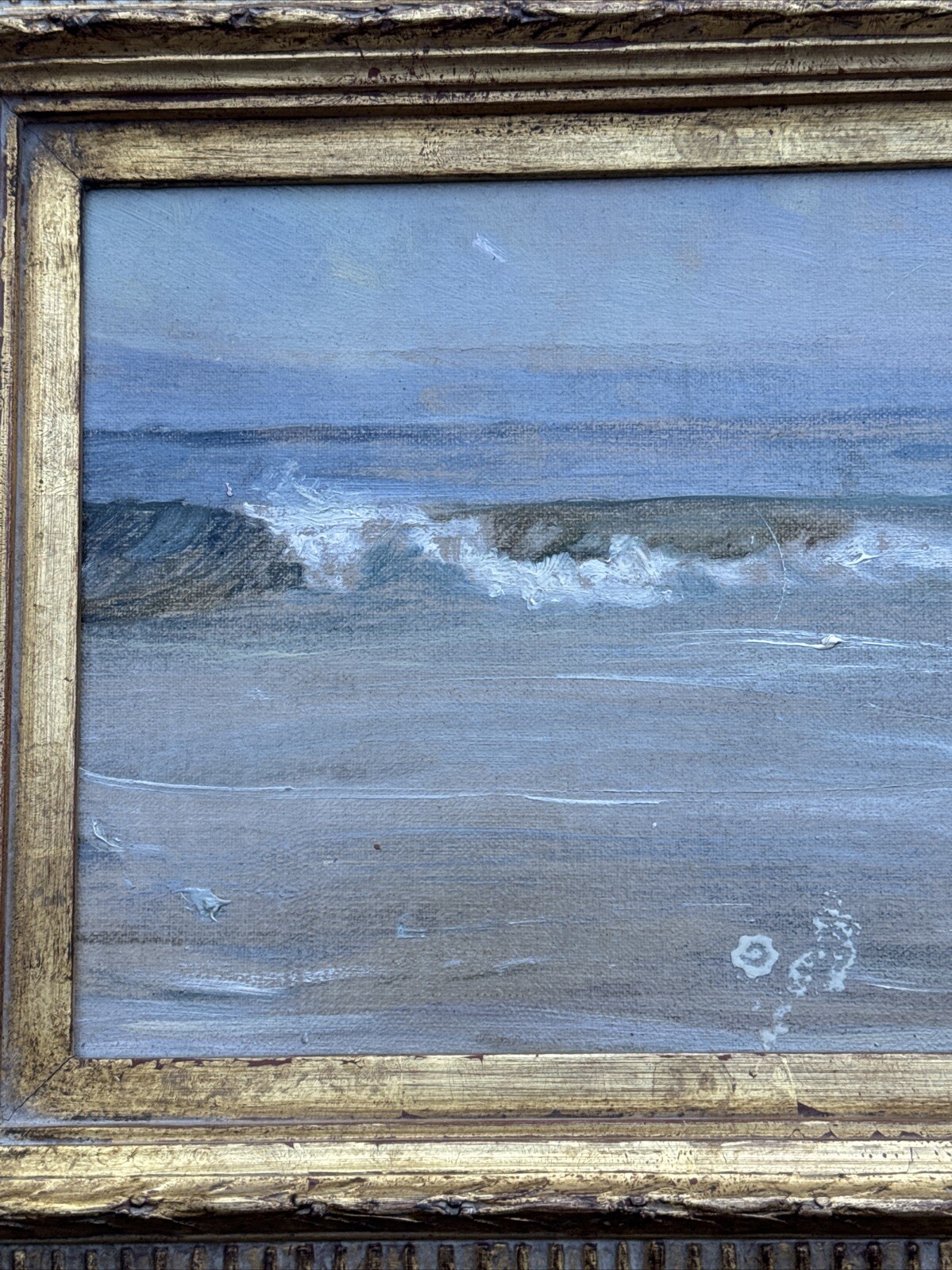 ANTIQUE COASTAL PAINTING BEACH WAVES 1920’S ESTATE STAMPED SIGNATURE MYSTERY SEA