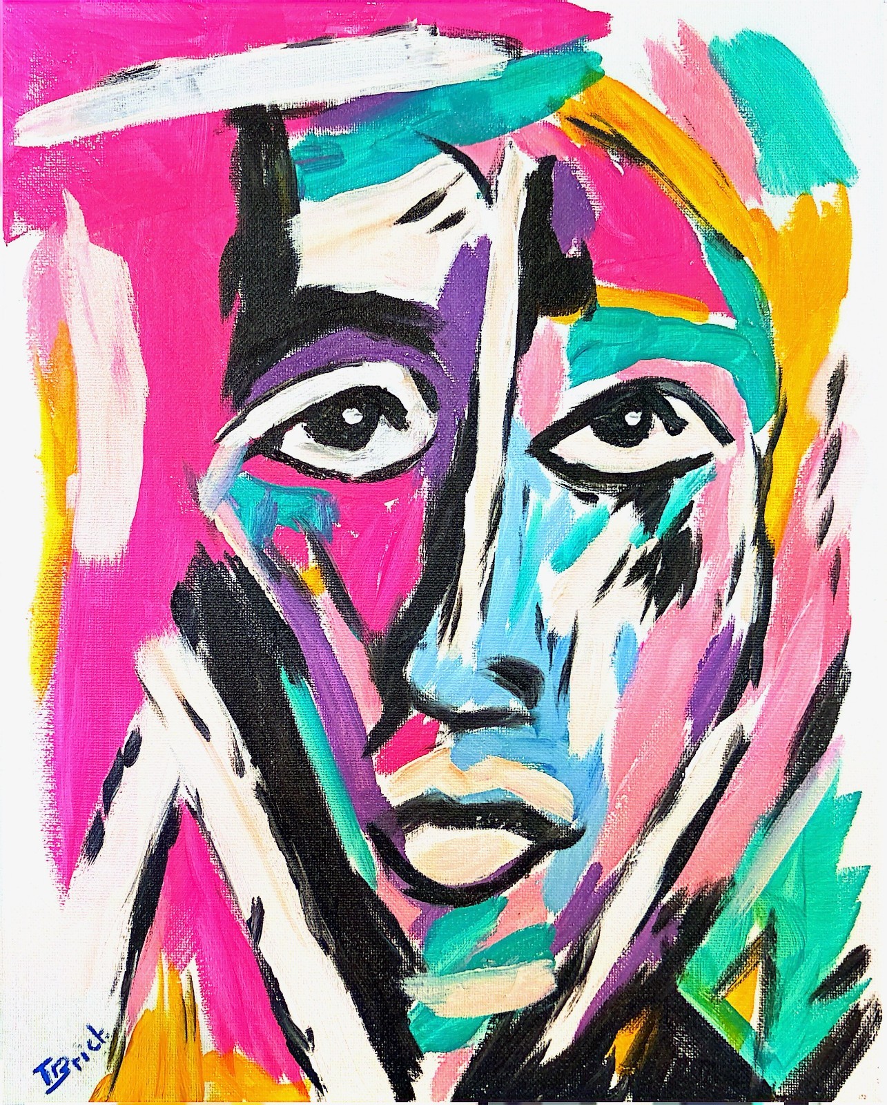 Original 11×14 Neo-Expressionist Acrylic Canvas Signed Colorful Portrait