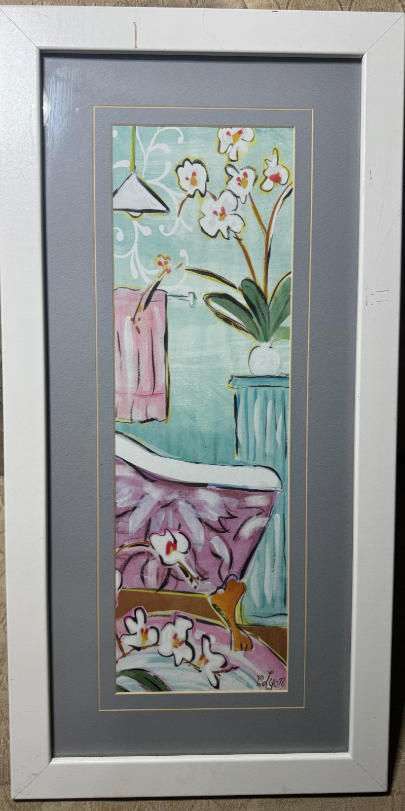 R Lyon “An Indoor Parlor Scene” Mixed Media Painting – Signed And Framed