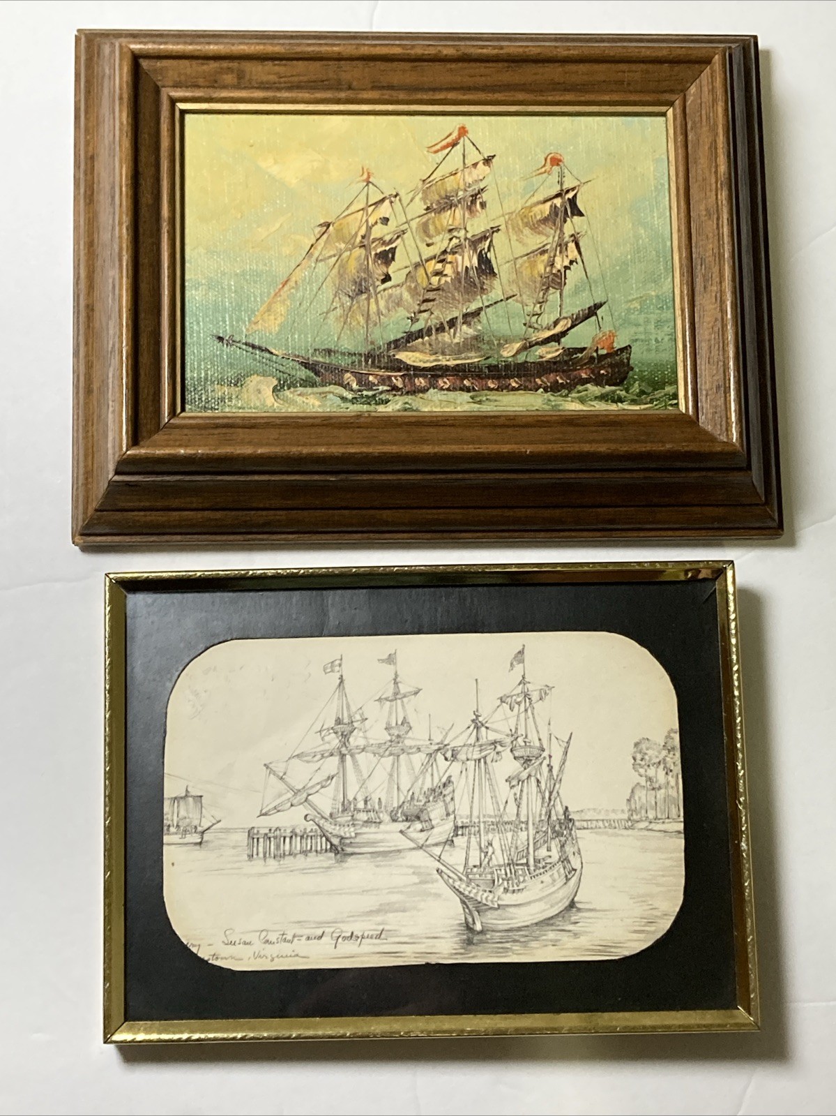 Vintage Framed Oil Painting of a Ship @ Sea 3.5”x5.5”(Framed 6.25”x8.25”)+Bonus