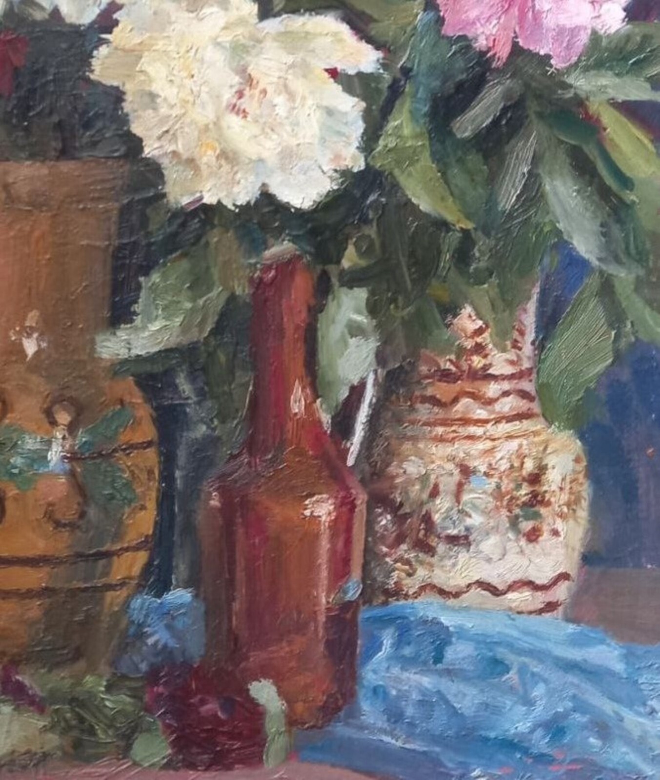 Oil painting Peonies Still life Ukrainian painter cardboard original decor art