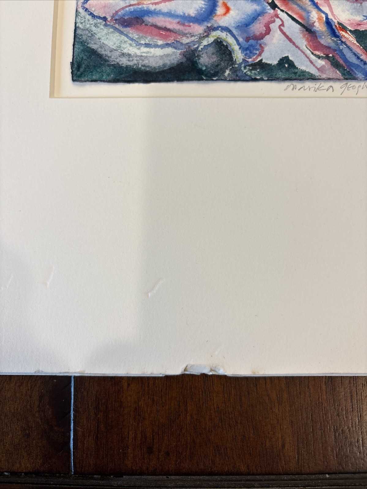 Vintage Marika Geoghegan Floral Modern Abstract Painting 5” X 5” Matted 13 1/2”