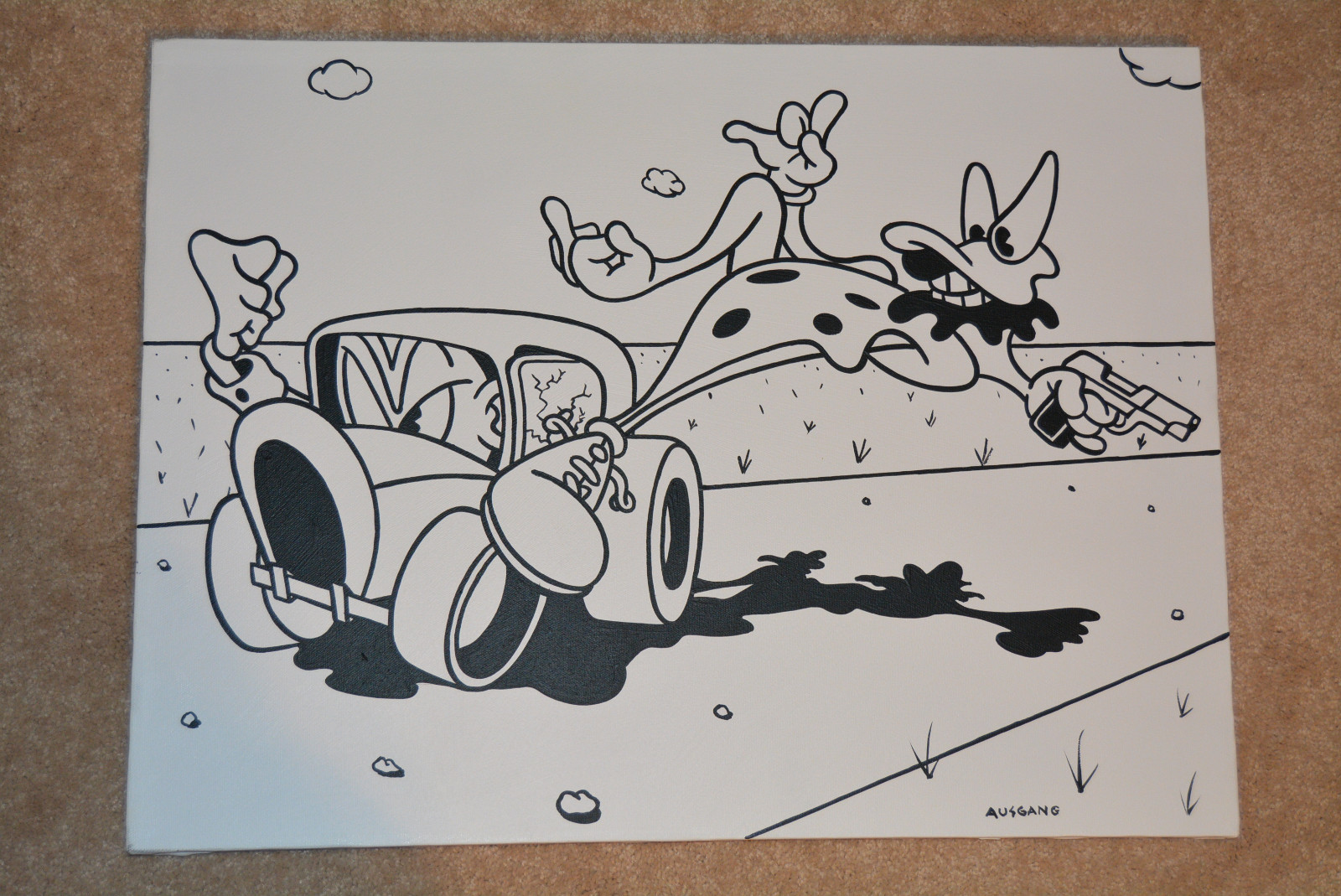 ANTHONY AUSGANG ORIGINAL PAINTING LOWBROW ART OIL CANVAS 17 3/4 X 23 3/4