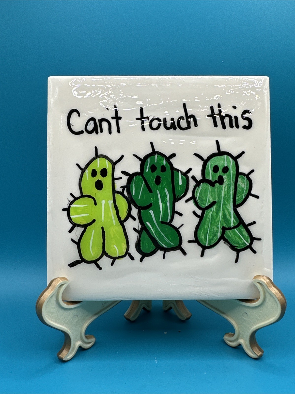 Hand Painted Porcelain Tile Cant Touch This Cactus Tile