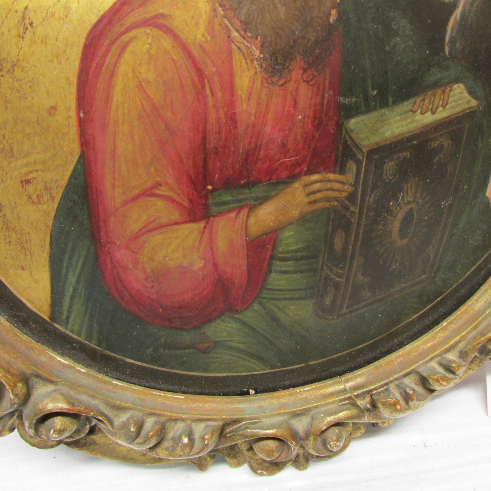early 19th century religious painting off saint on wood board