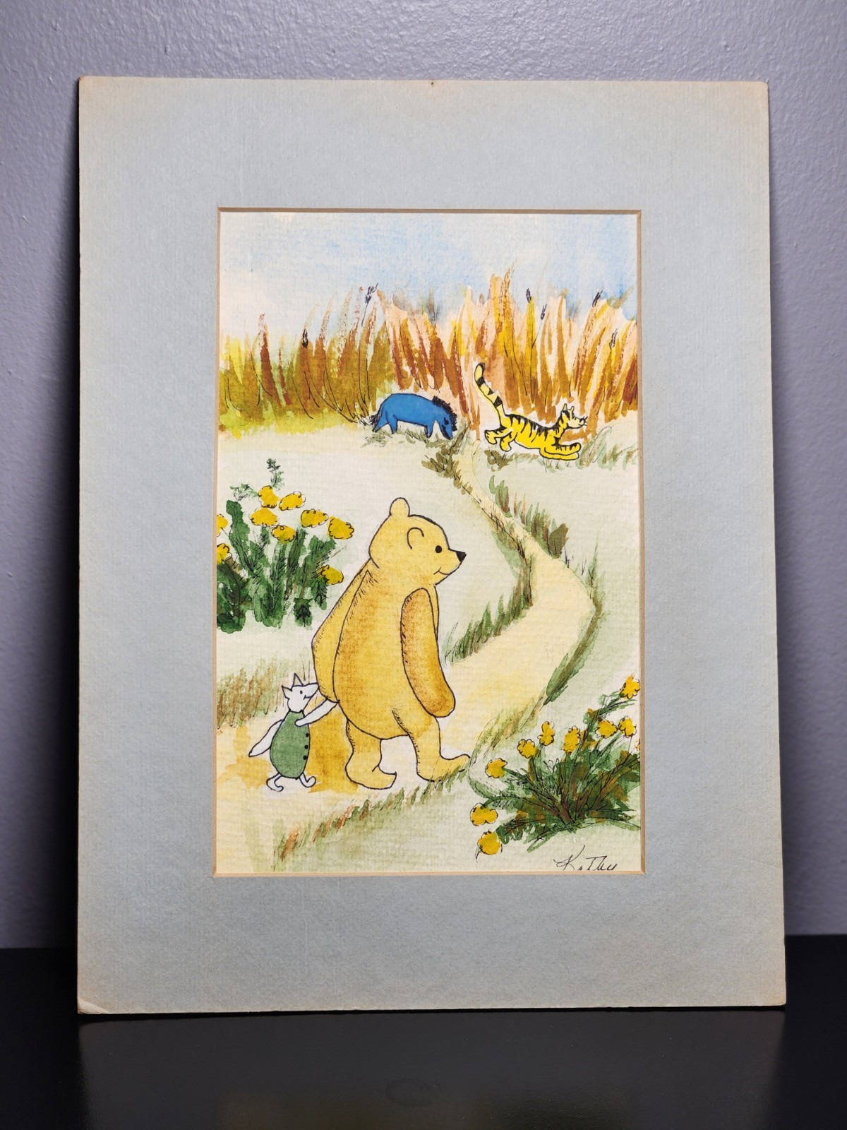 Winnie The Pooh & Friends Original Watercolor Painting Signed Art Nursery VTG