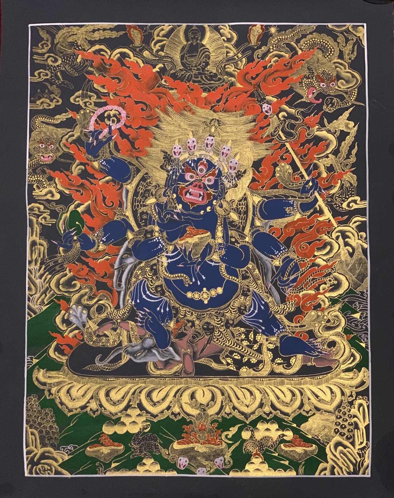 HAND-PAINTED 6 ARM MAHAKALA /MAHANKALA PROTECTOR TIBETAN THANGKA/THANKA PAINTING