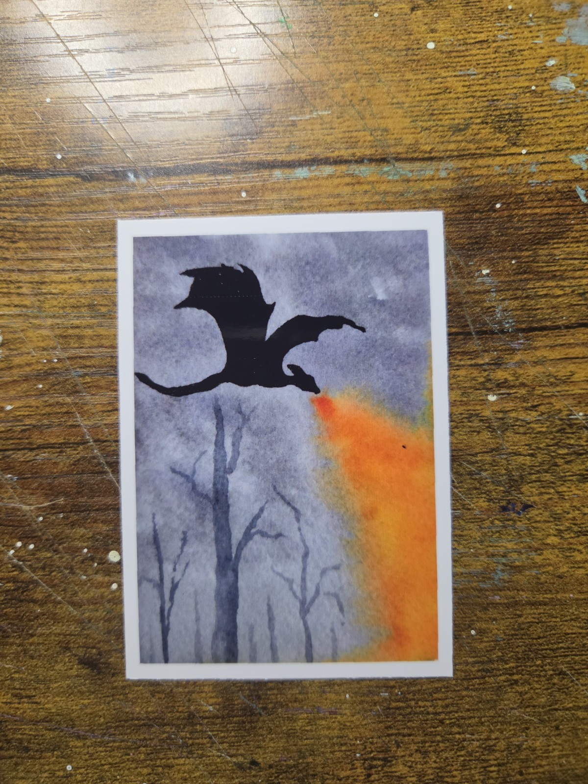 ACEO *Art Print of Original Art Dragon Watercolor. Art Card By El Duderino