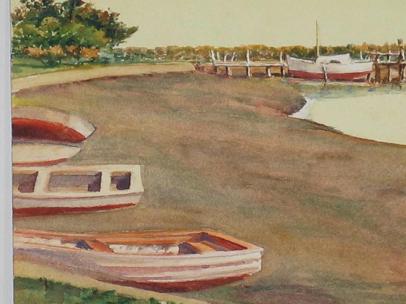 John Flexmore Original Watercolour Painting “Boats on River Flats”. Unframed