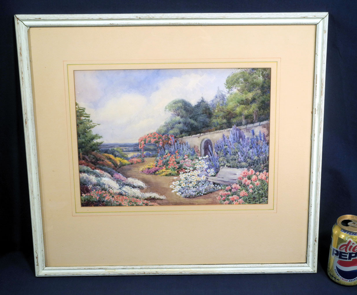 Vintage Antique Watercolor Floral Garden Signed Lower Left Indistinguishable