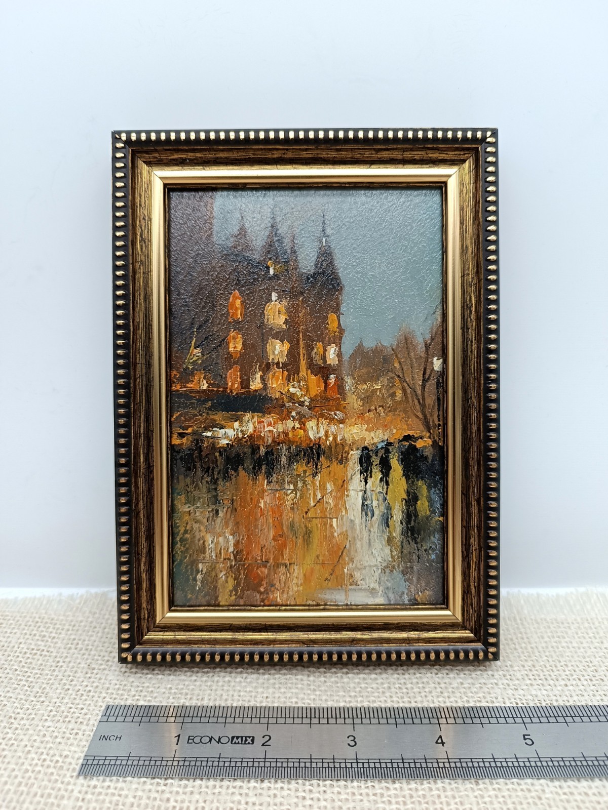 Paris Original Oil Painting 4×6 Framed Signed Rainy City Street Nightscape Art