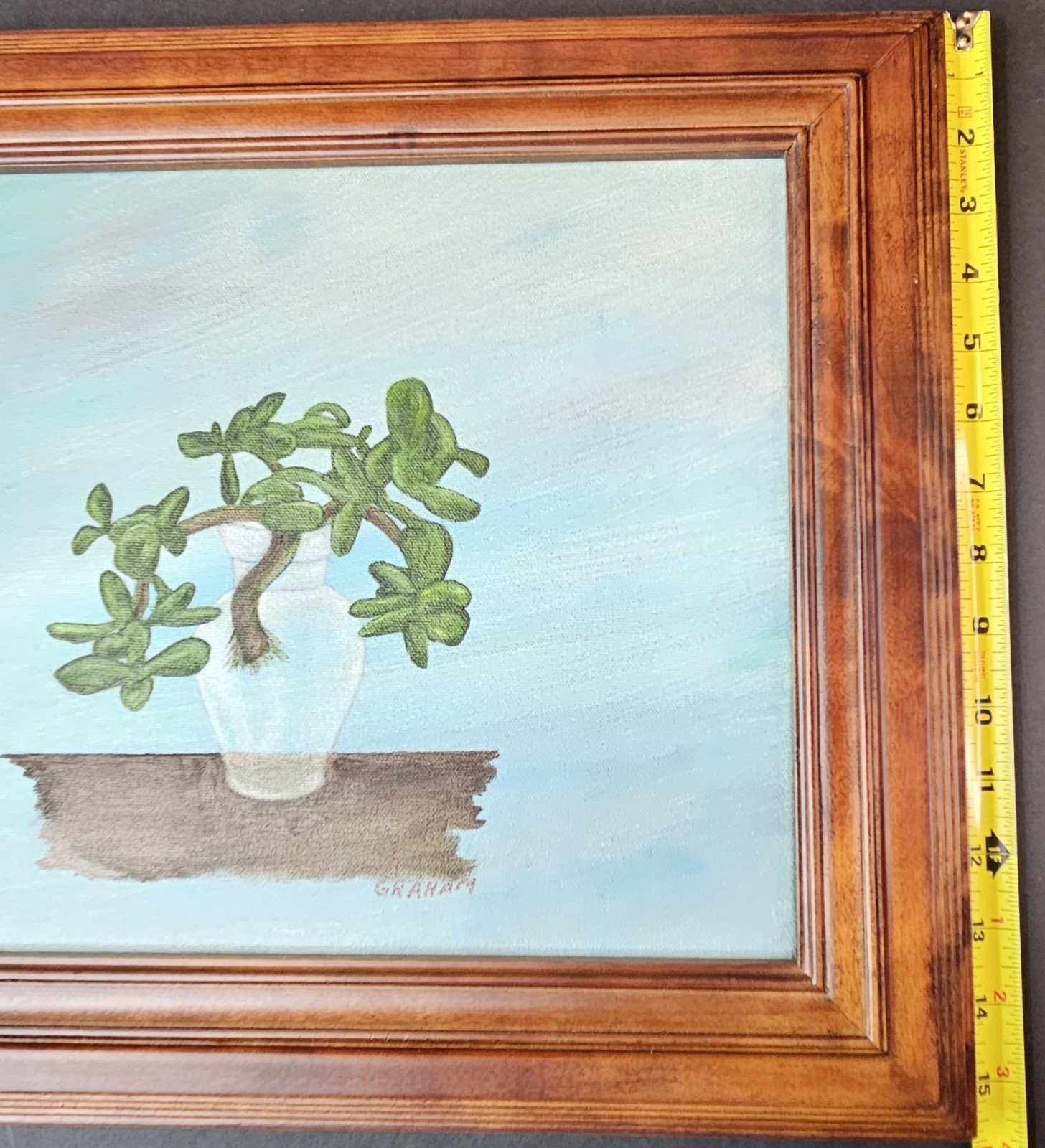 Vintage 2007 Signed GRAHAM Framed Canvas Oil Painting Rooting Jade Money Plant