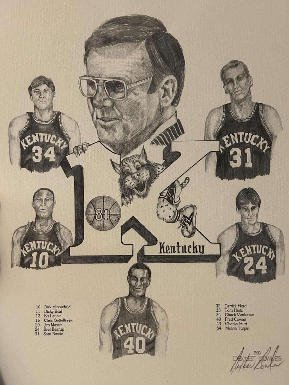 Dexter Bowles Painting Of Kentucky Wildcats Of 1980’s. Made In 1981 And Signed