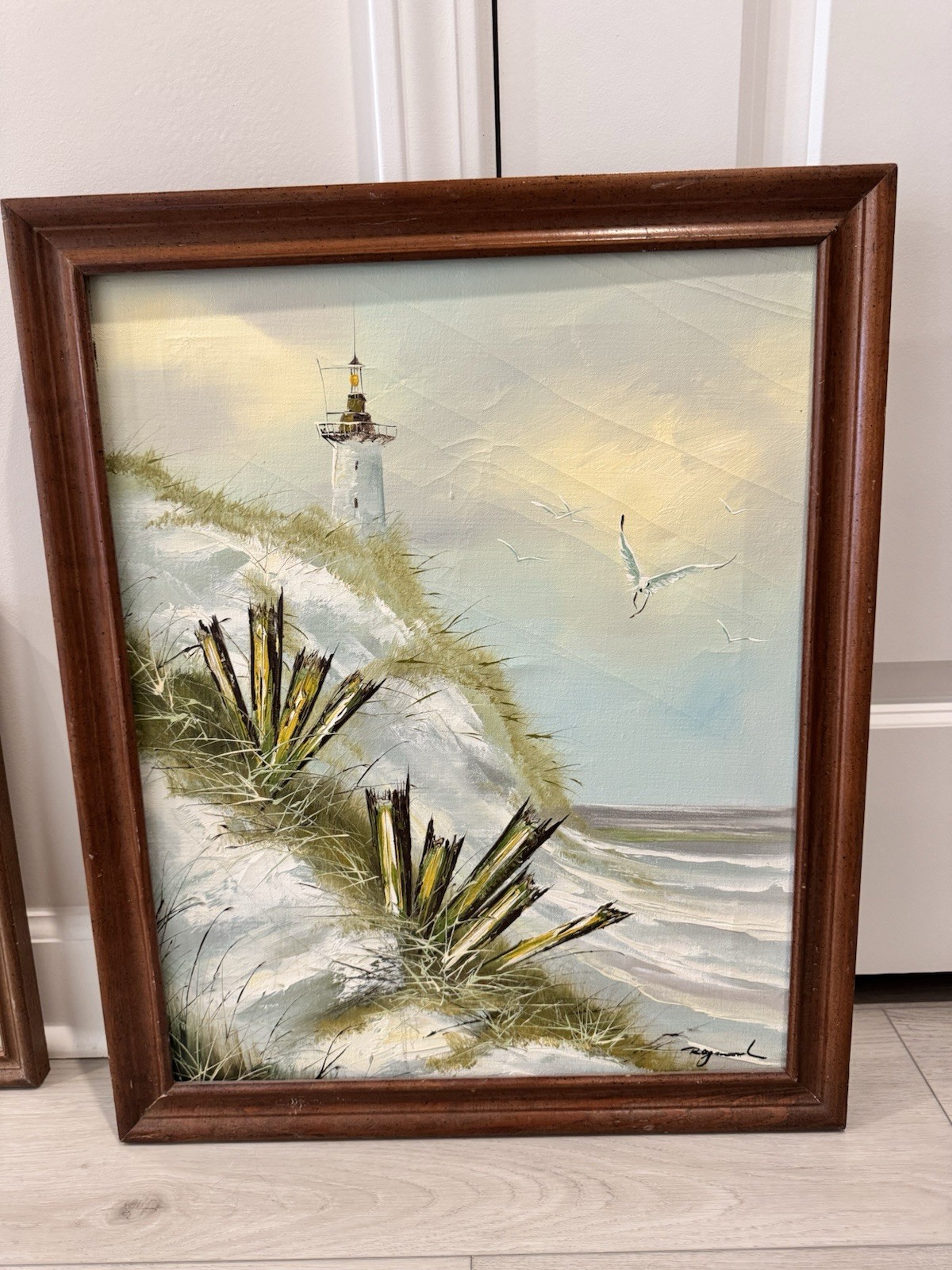 Authentic Vintage 1970s R. Raymond Coastal Lighthouse Oil Painting (Spectra)