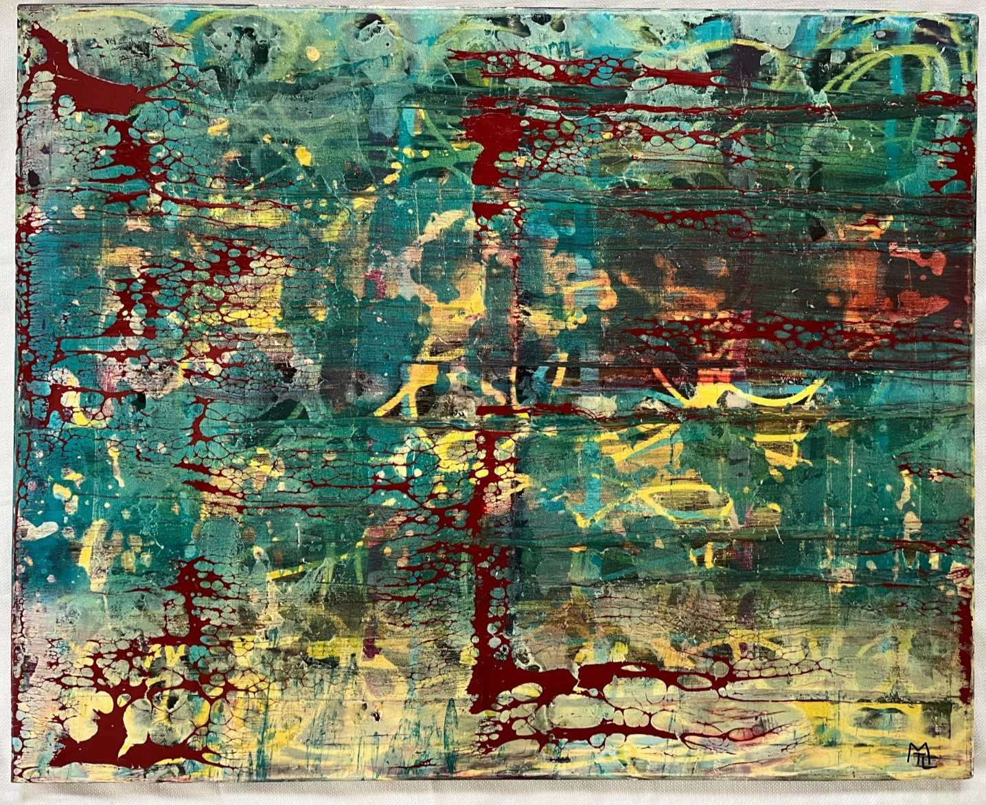 Original Matthew Ledger Acrylic/oil abstract painting Red Shift signed 2015