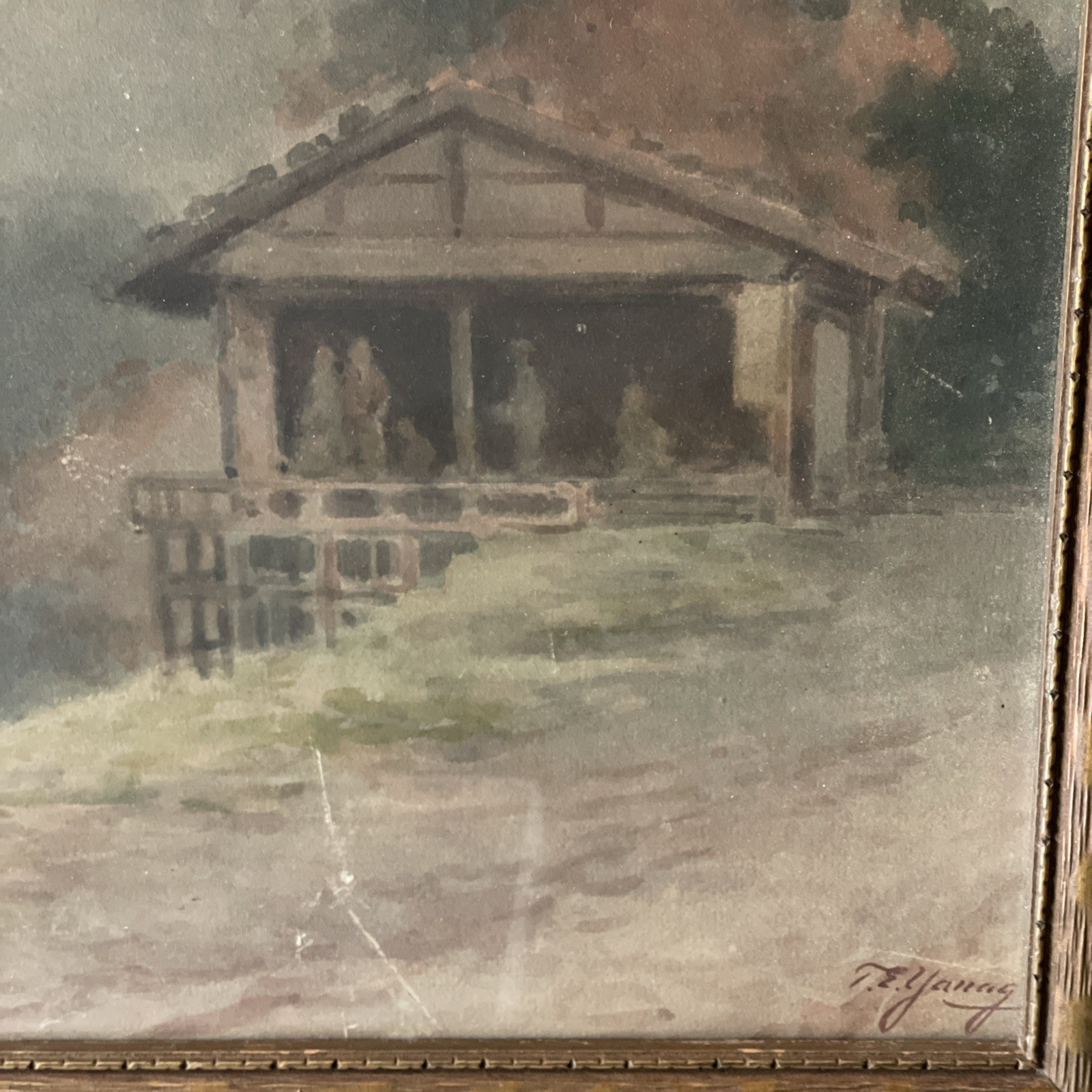 T.E. Yanagiwara Japanese Impressionist Signed WC Painting Mount Fuji 1920s