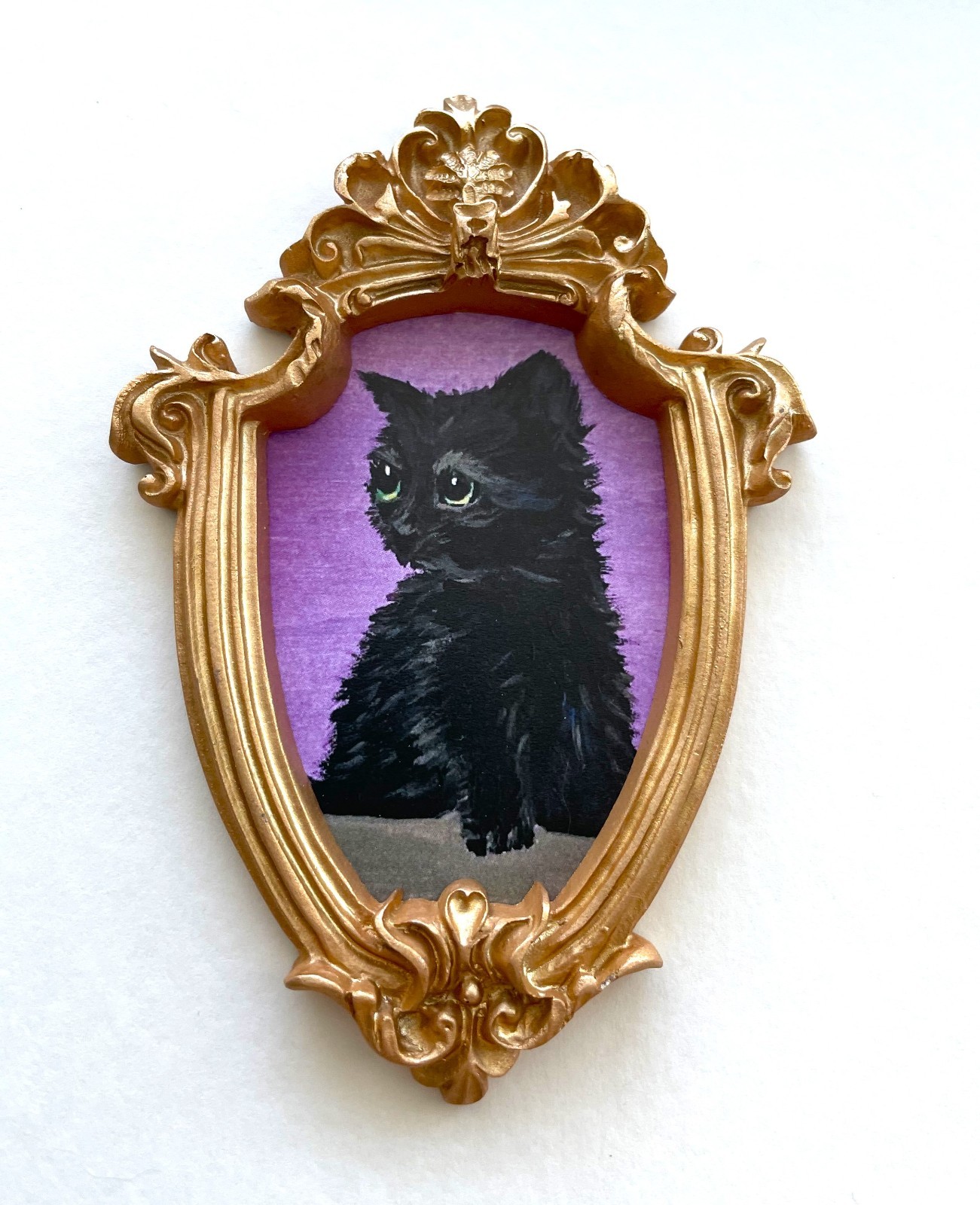 Black Fluffy Baby Cat Framed Miniature Mini ART PRINT Gold Ornate Frame NOT ACEO
