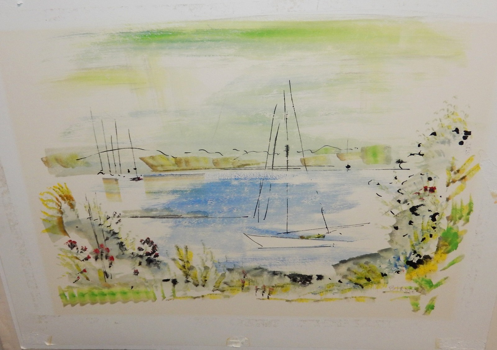 ALFRED BIRDSEY ORIGINAL WATERCOLOR BERMUDA SEASCAPE SAIL BOATS PAINTING (B)
