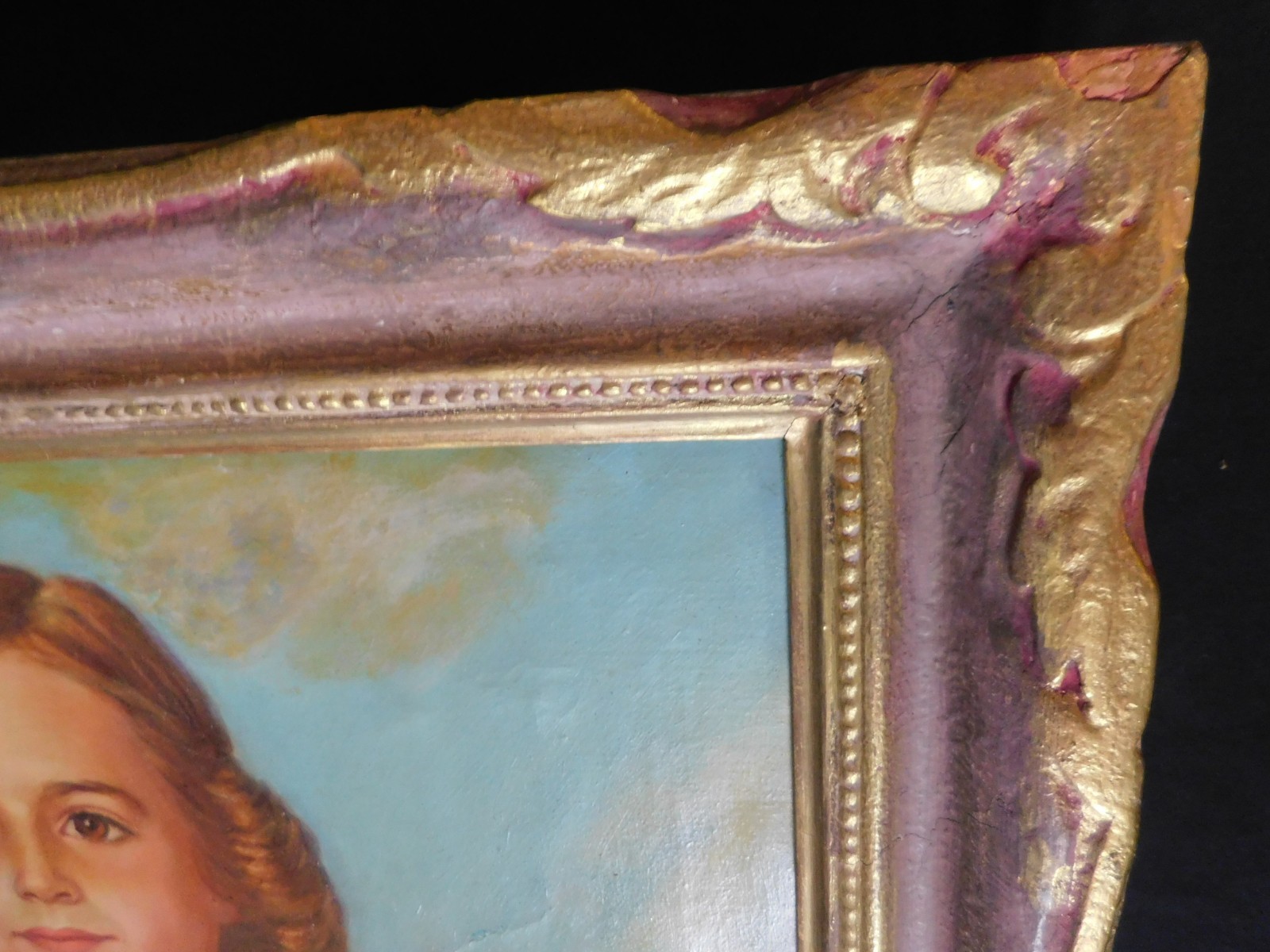 1940’s 50’s Portrait Oil Painting Of Young Lady NEO CLASSICAL GOLD FRAME 30 x 25