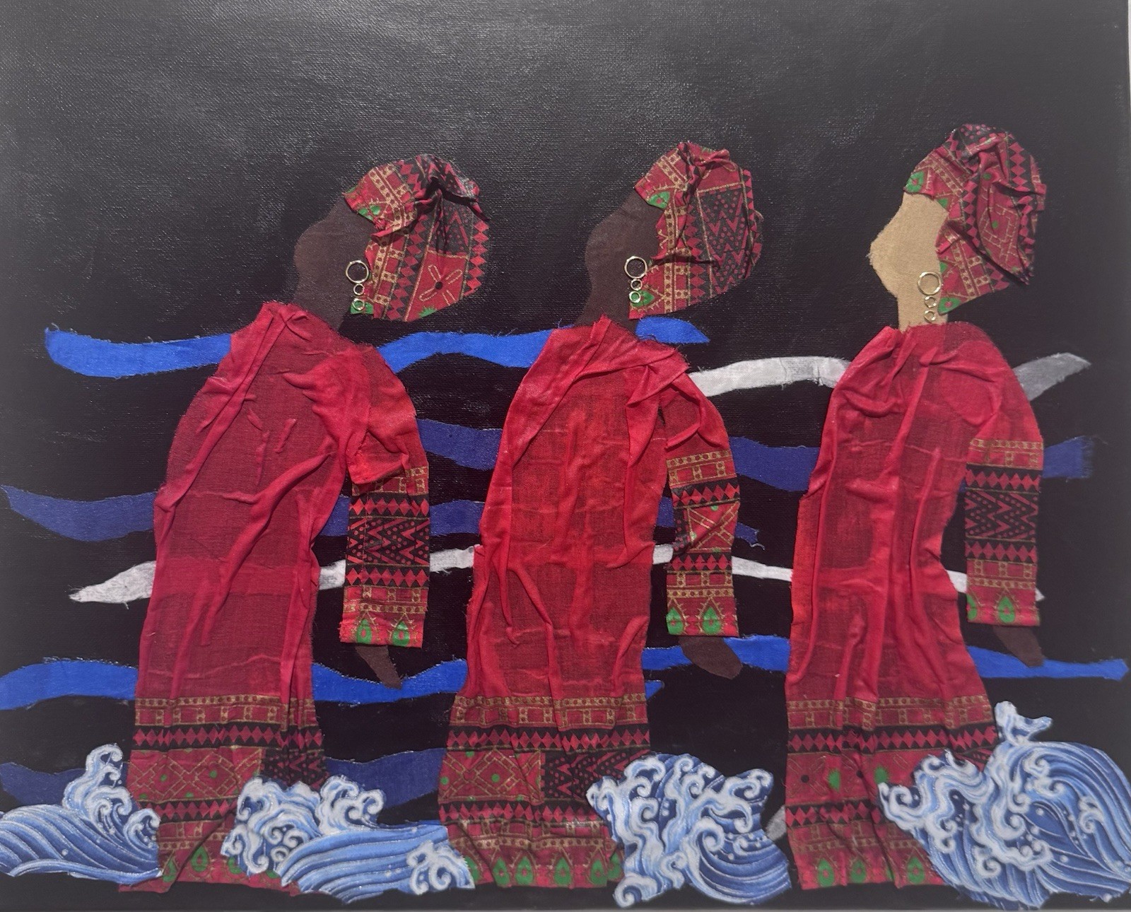 Fabric Art 3 Women 20 in W x 16 in T African American Art