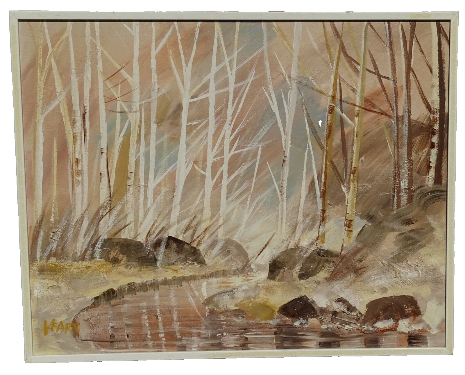 Mid Century Abstract Landscape Oil Painting On Canvas Signed Keary