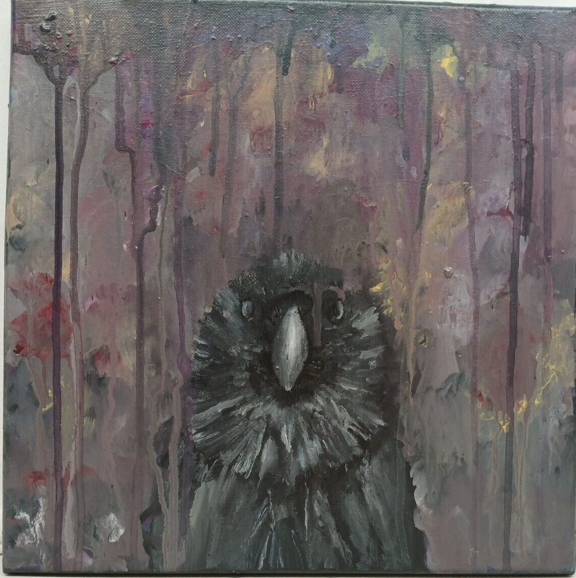 12×12 Original Acrylic Painting Hand Made Bird Raven