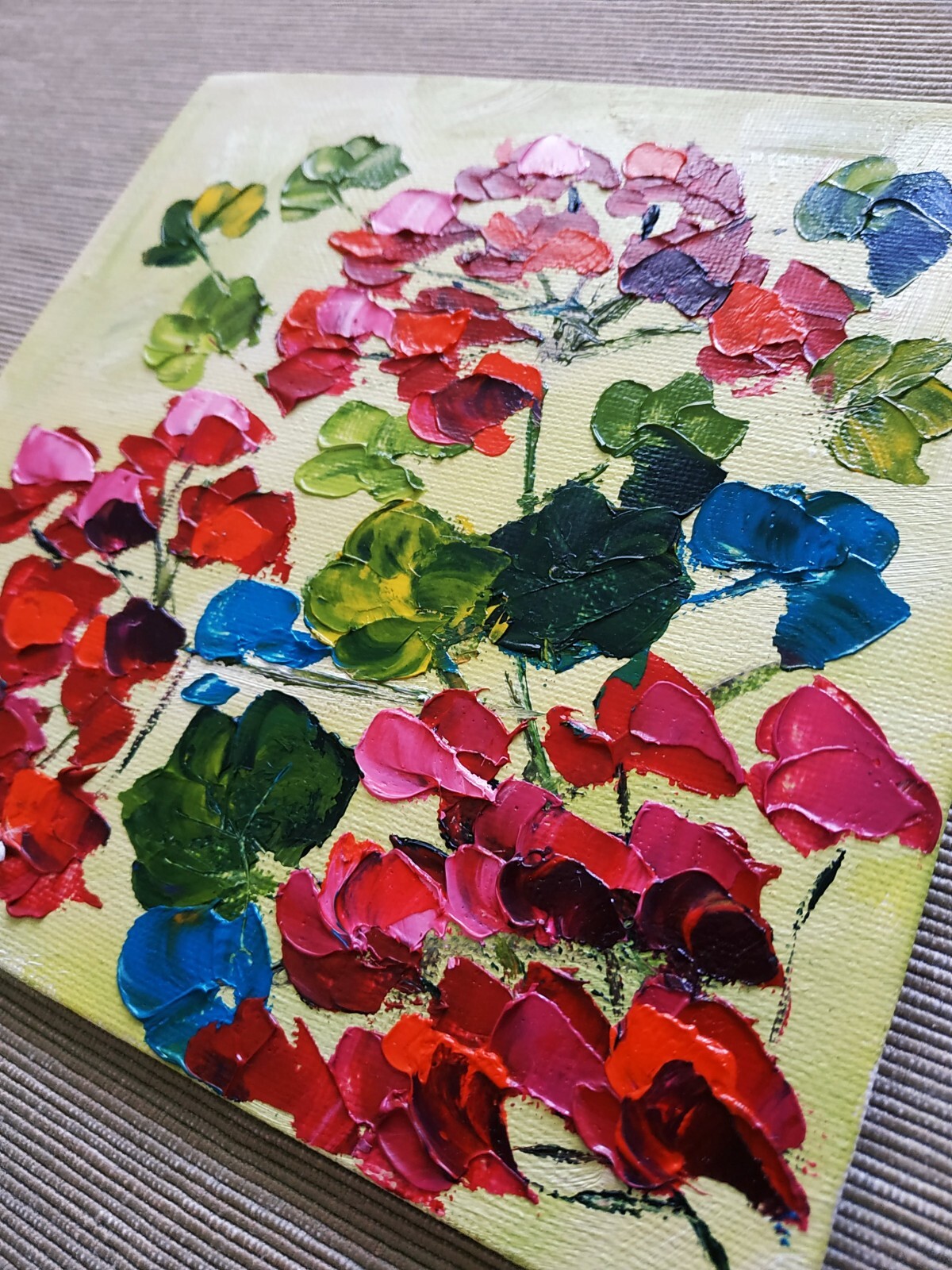 Geranium Painting Impasto Oil Painting Floral Art Original Small Art 3D Art 6х6