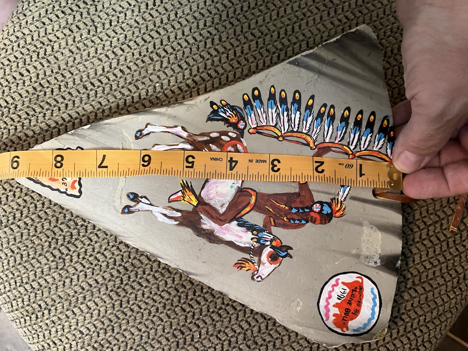 The Challenge Vtg Native American Painting Slate Lone Bull Stanley Harrison 1971