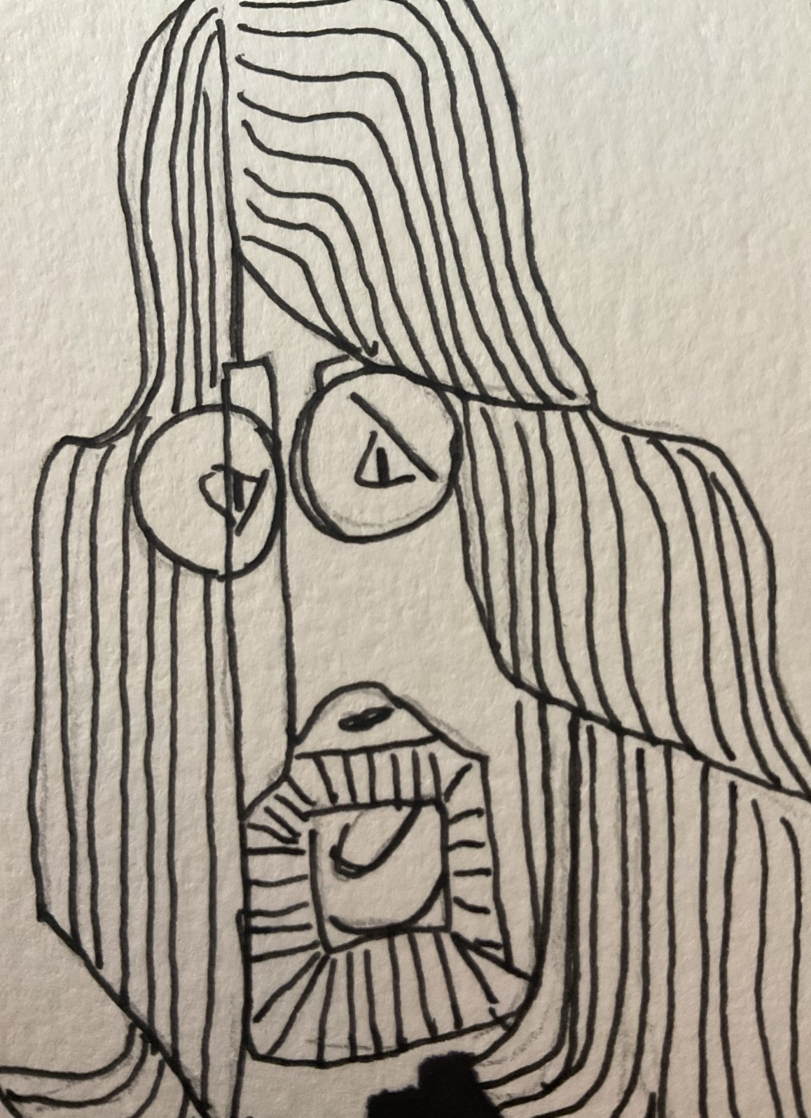 ACEO watercolor art by PJ, art card 2.5 x 3.5: Lennon in lines.