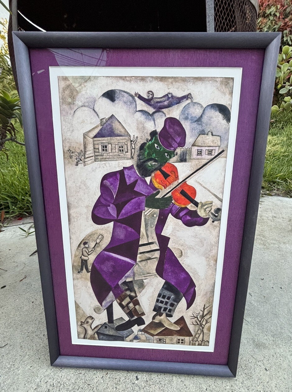Green Violinist Marc Chagall Oil On Canvas 78×42 3/4 Certified Framed Printed