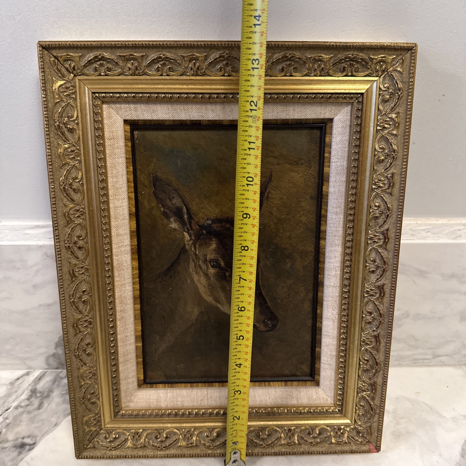 Small Antique Oil Painting Deer Circa 1900 Austria Unsigned Fine Quality 14”