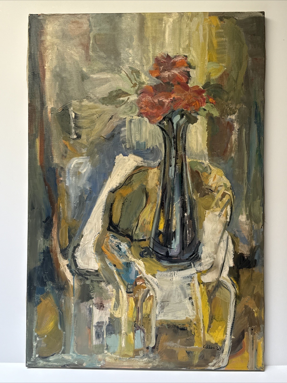 MID CENTURY PAINTING ABSTRACT STILL LIFE MODERNIST LARGE OIL CHARLES KELLER OIL