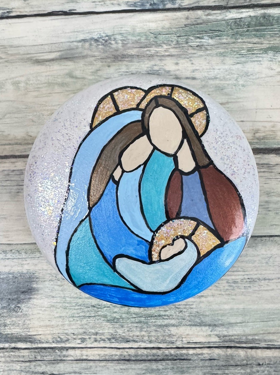 Artisan Hand Painted Man Made Rock | Christmas Nativity Art 4.5″ #B