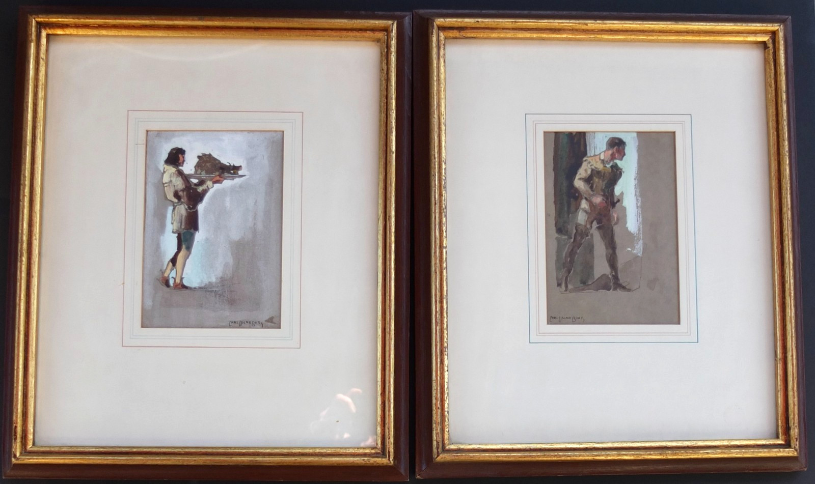 Carl Oscar Borg 1925-28 Signed Movie Costume Studies Gouache Paintings In Frames