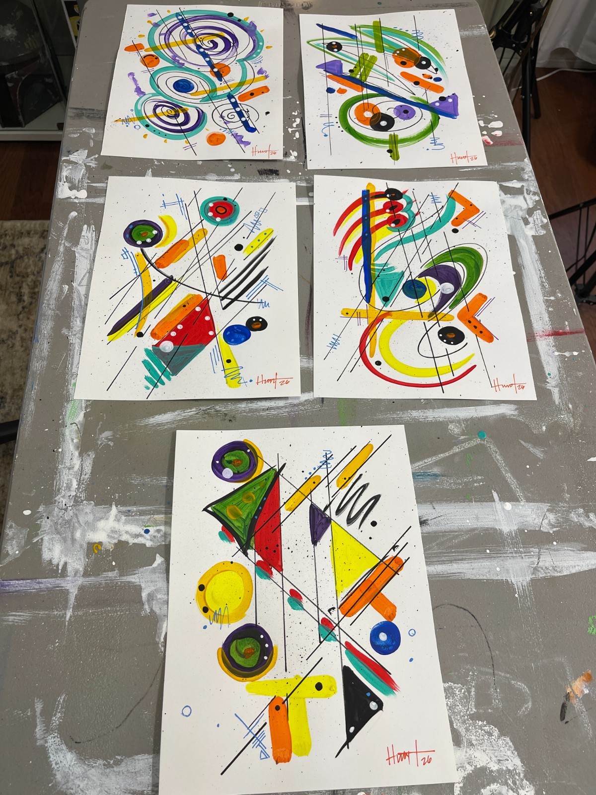 Hunt original: Acrylic on Paper Visual Artwork 9×12 Classic Geometric Design