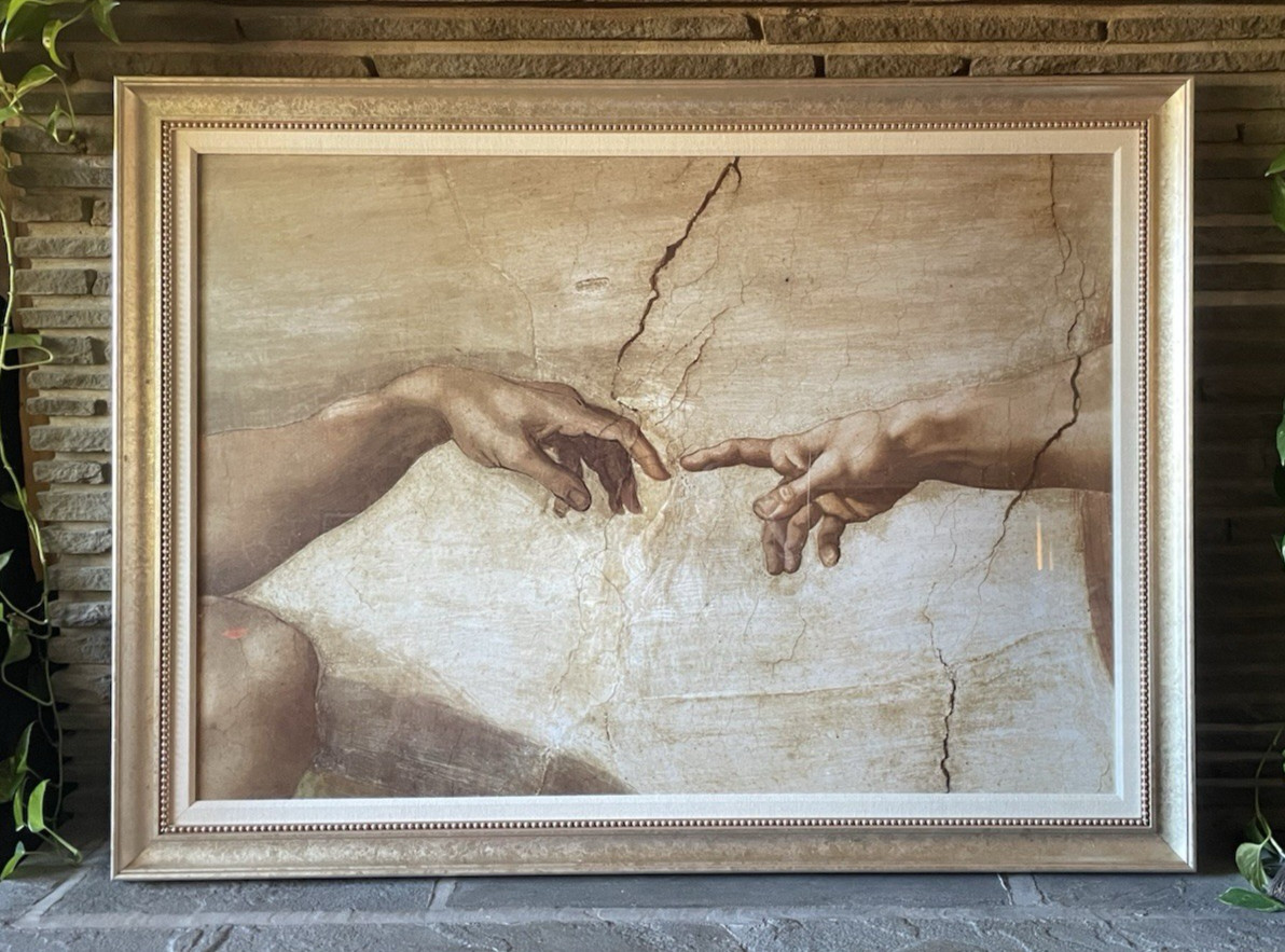 Michelangelo The Creation of Adam Framed Wall Art 62×46 Large Classic Print