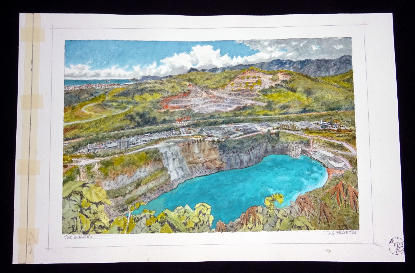 Original Hawaii Watercolor Painting “The Kapaa Quarry, Oahu” by L Segedin #78